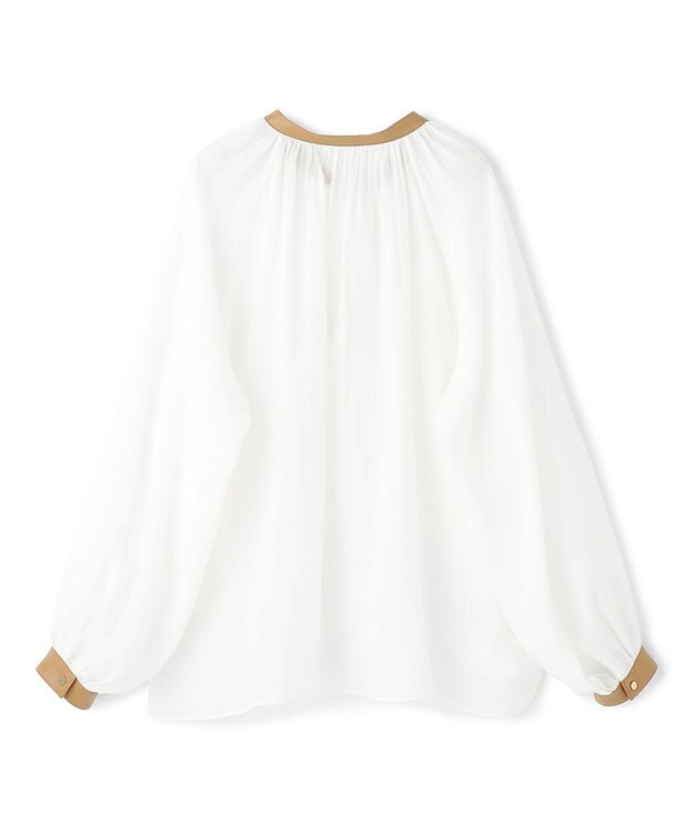 BEIGE， PAULINE / リネンヴィスコースフェイクレザー配色ブラウス White