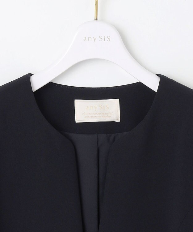 ANY SIS 【洗える】セレモニーダブルクロス クルーカラー ジャケット ネイビー
