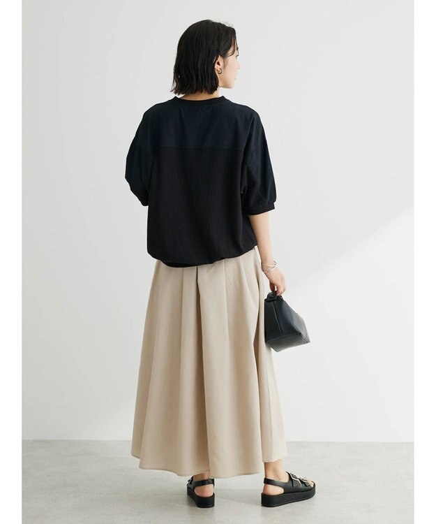 Green Parks ワッフル布帛ドッキングプルオーバー Black