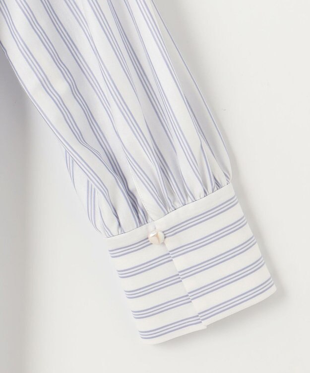 自由区 【洗える】ストレッチシャーティングスタンドカラーストライプ ブラウス サックスブルー系1