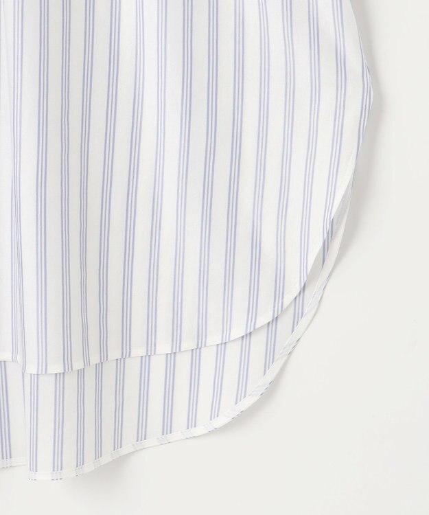 自由区 【洗える】ストレッチシャーティングスタンドカラーストライプ ブラウス サックスブルー系1