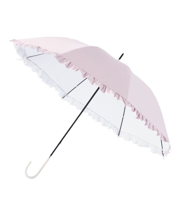 MOONBAT estaa 晴雨兼用 長傘 無地フリル 日傘 遮光 遮熱 UV ペールピンク
