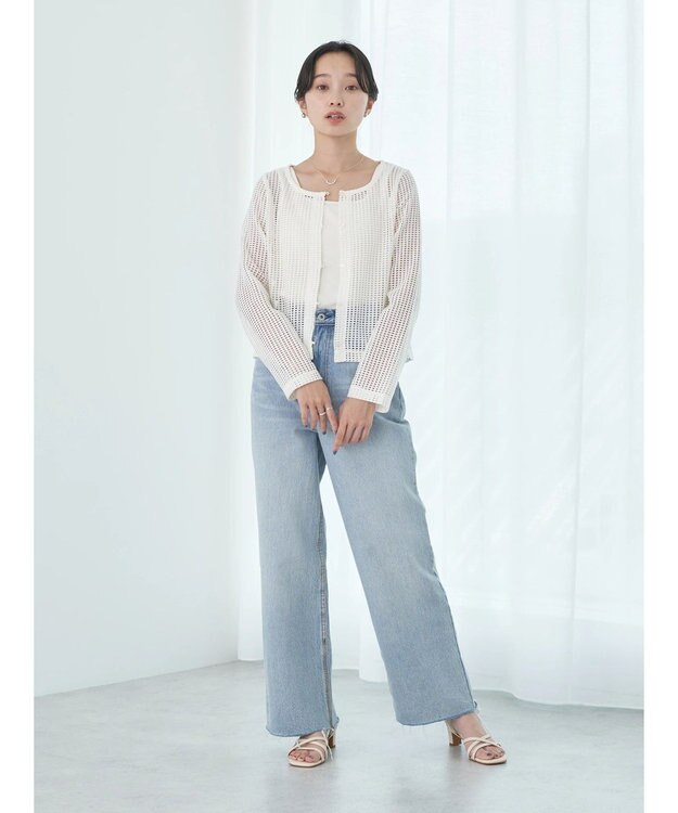 earth music&ecology ＳＥＴ２点メッシュカーディガン＋インナー Ivory