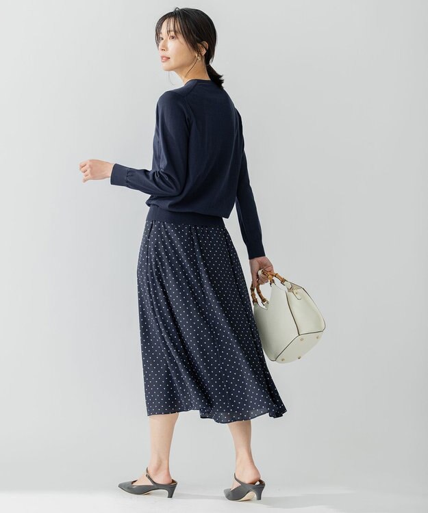 23区 L 【洗える】トライアングルプリント スカート ネイビープリント