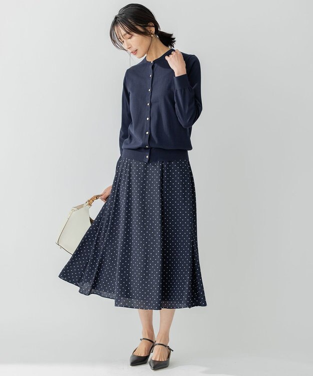 23区 L 【洗える】トライアングルプリント スカート ネイビープリント