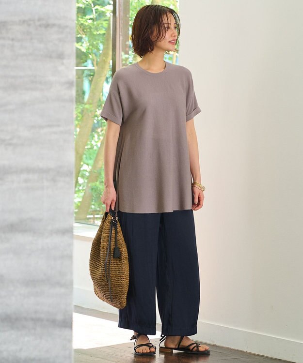 自由区 【WEB限定・洗える・XSサイズあり】ハイツイストコットンアセテートテントライン ニット カーキ系