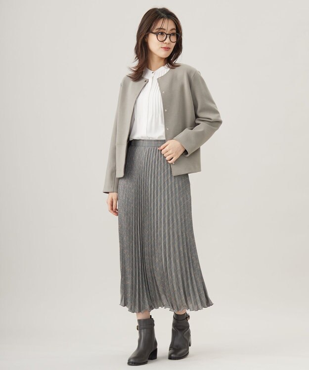 J.PRESS LADIES L 【洗える】テトロンレーヨンビエラ チェック プリーツ スカート ブラック×イエロー系