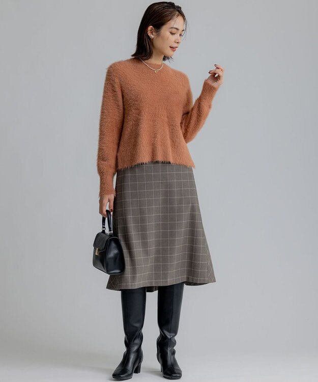 組曲 L 【前後着用可】2WAYナイロンファー ニット オレンジ系