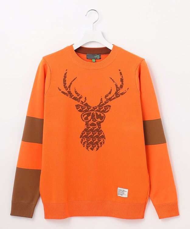 PW CIRCULUS 【イージーケア/軽量】【MEN】 DEER モチーフニット オレンジ系