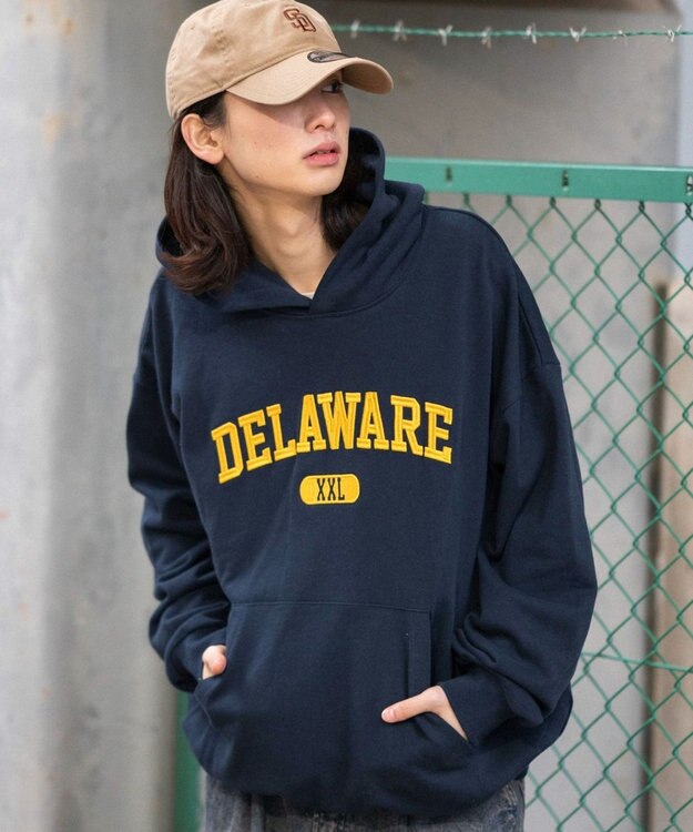 WEGO 【ユニセックス着用ITEM/SMLサイズ展開】グラフィックロゴプルパーカー ネイビー