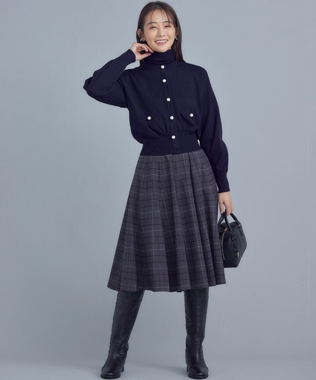 組曲 L 【WEB限定色あり】ELENA パールボタン ニットジャケット ネイビー系