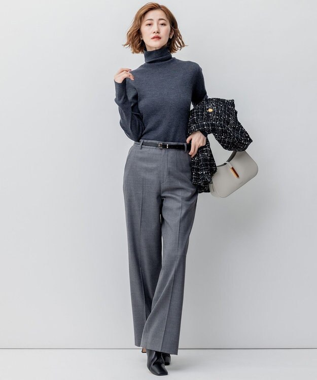 23区 【洗える】ウーステッドウール タートルネック ニット グレー系