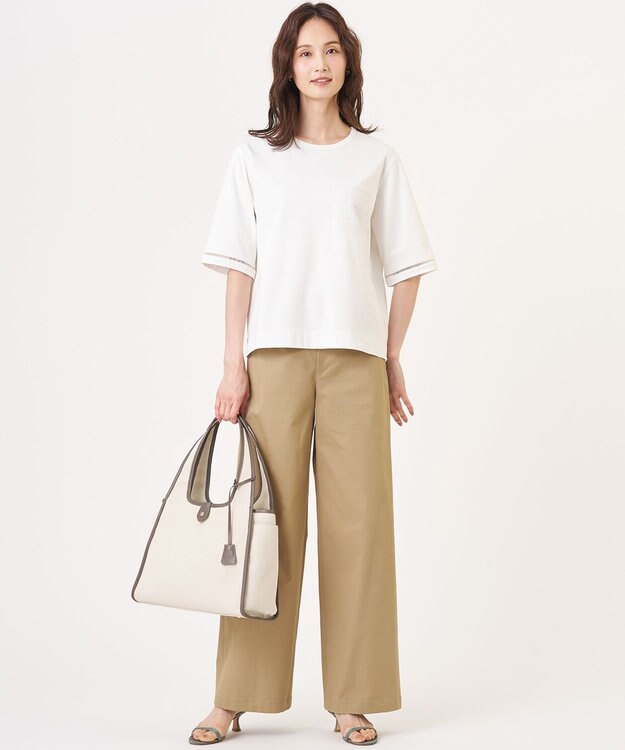 J.PRESS LADIES L 20チノストレッチ ストレート パンツ ベージュ系