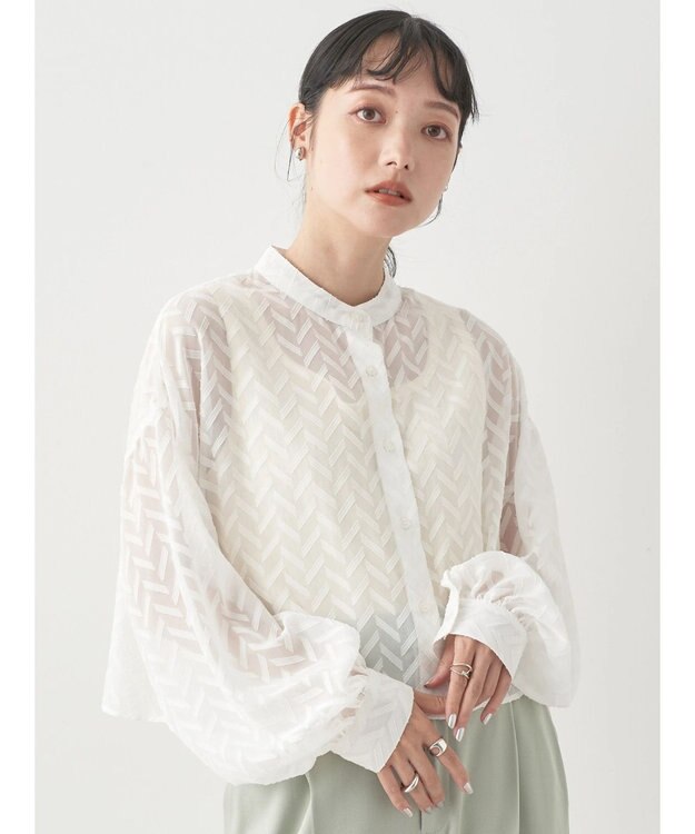 earth music&ecology ツッキリジャガードショートブラウス Off White