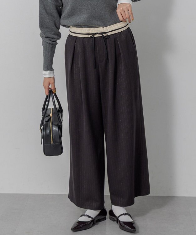 seyto ラメストライプワイドストレートパンツ Lame stripe wide