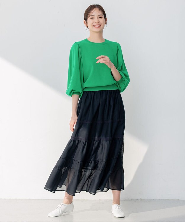 組曲 【アンサンブル対応】ハイゲージ 袖ギャザーニット ダークグリーン系