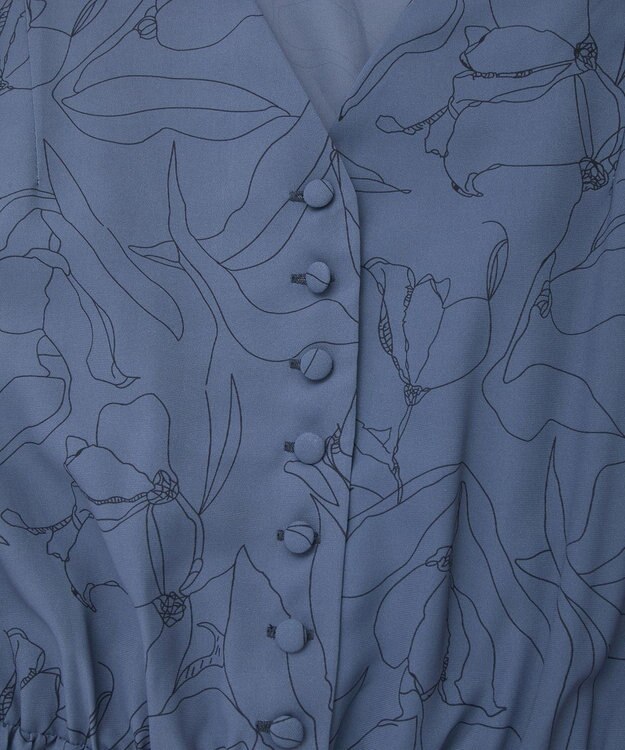 YECCA VECCA ラインボタニカル柄プリーツワンピース Blue