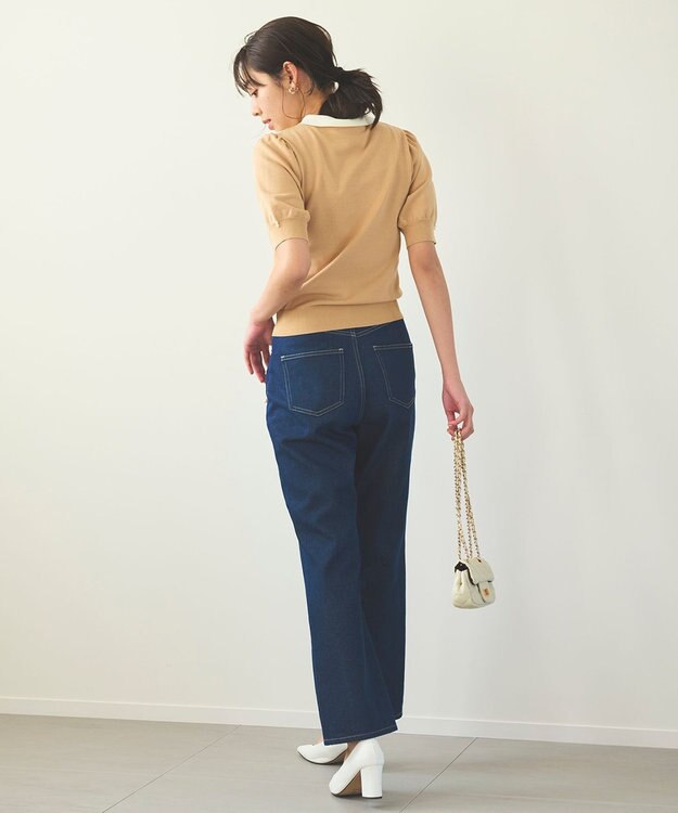 Feroux 【洗える】バイカラー襟 ニット ベージュ系