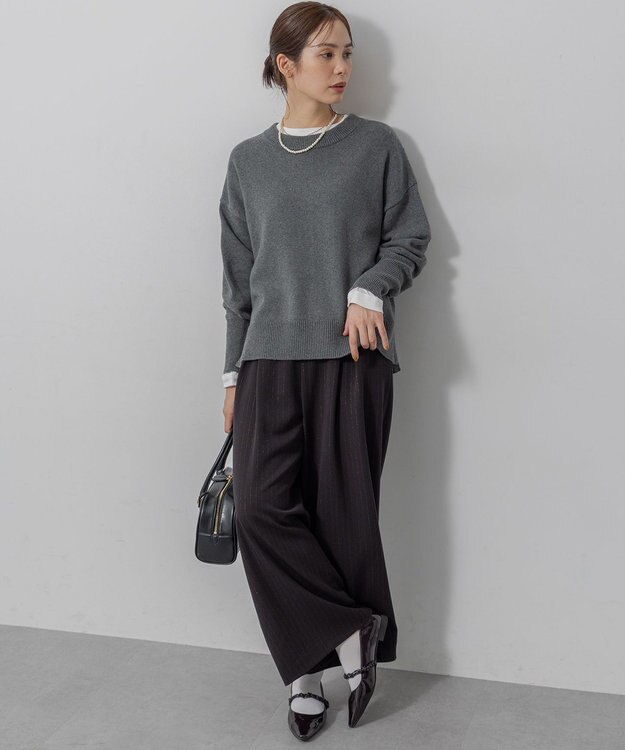 組曲 L 【加藤ローサさん着用】ラメストライプ ワイドパンツ ブラック系1