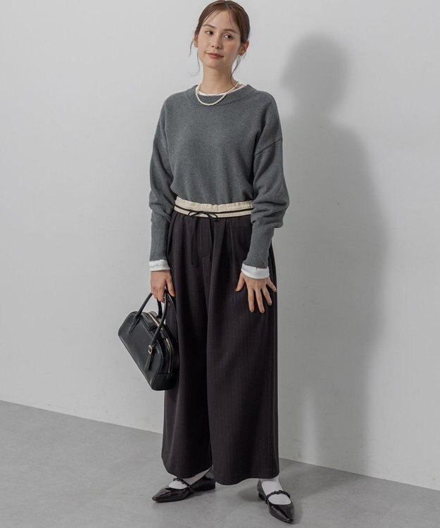 組曲 L 【加藤ローサさん着用】ラメストライプ ワイドパンツ ブラック系1