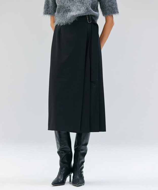 BEIGE， 【セットアップ対応・洗える・BAILA 11月号掲載】ZEPHYR / ウールライクアシンメトリープリーツスカート Black