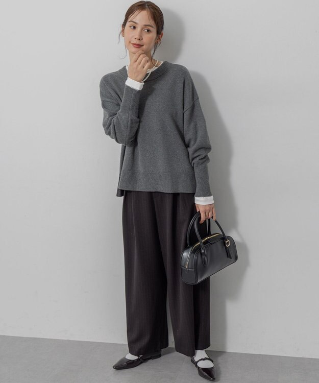 組曲 L 【加藤ローサさん着用】ラメストライプ ワイドパンツ ブラック系1