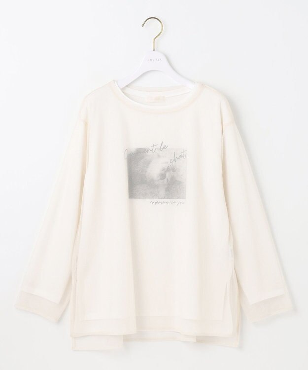 ANY SIS L 【貴島明日香さんコラボ】チュールレイニャード猫 Tシャツ アイボリー×フォト