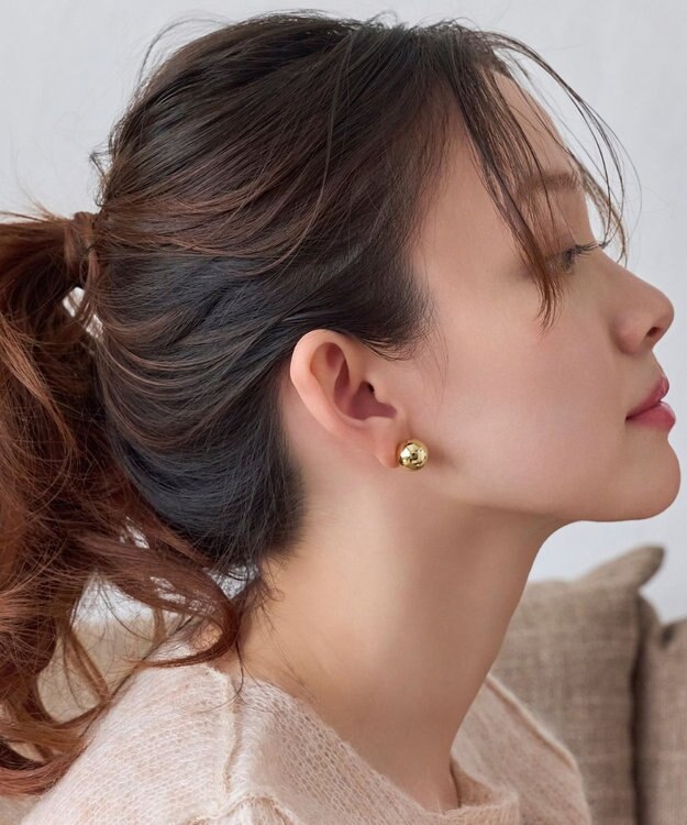 Phoebe モードメタルビジューバックキャッチピアス ゴールド