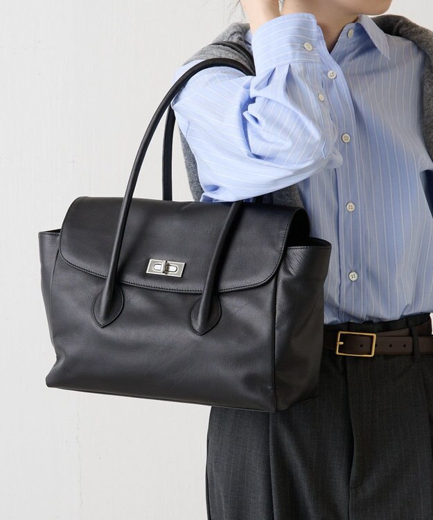 russet 《@__serako.r__企画》ソフトレザーフラップトートバッグ(CE-1678) Black