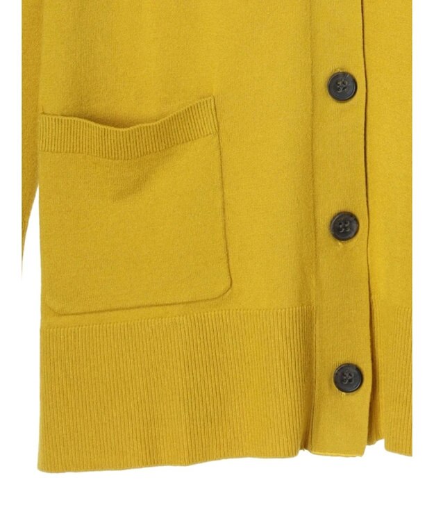 Green Parks もちやわ　Ｖネックミディ丈ニットカーディガン Yellow