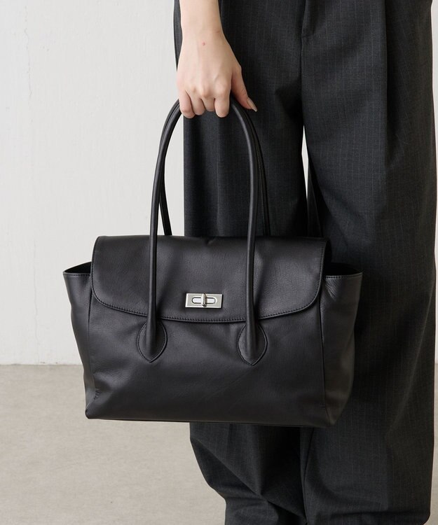 russet 《@__serako.r__企画》ソフトレザーフラップトートバッグ(CE-1678) Black