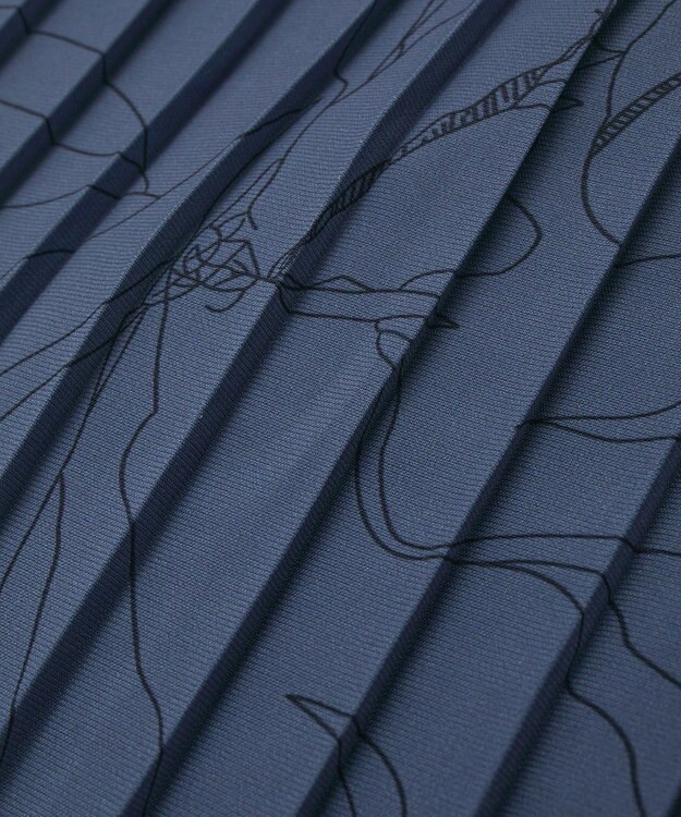 YECCA VECCA ラインボタニカル柄プリーツワンピース Blue