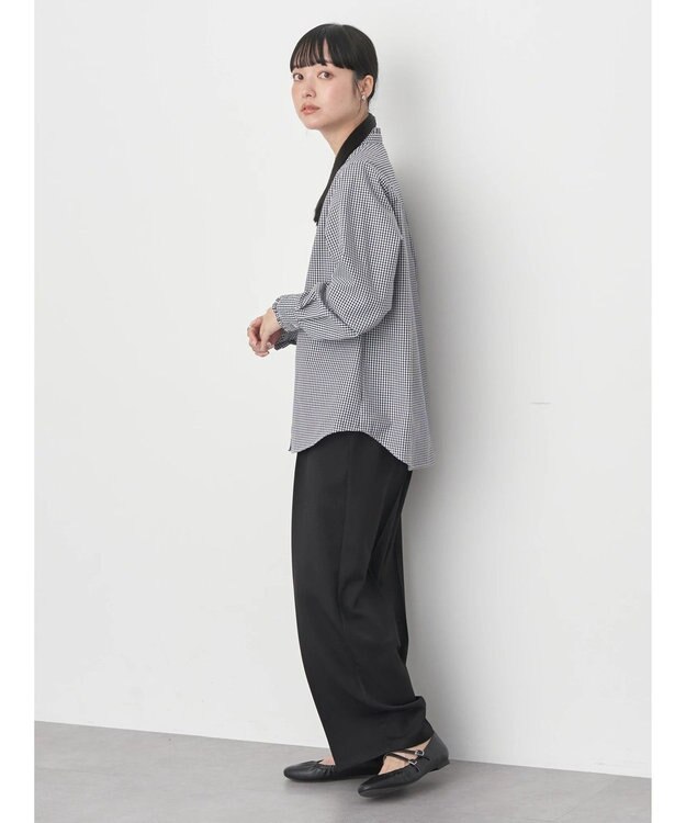earth music&ecology スタンドフリルシャツ Gingham Check