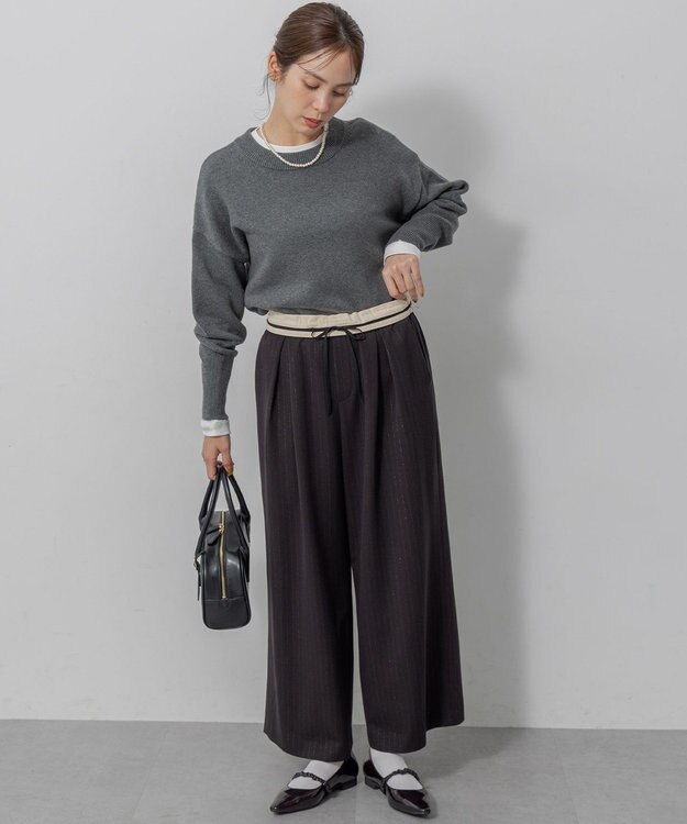 組曲 L 【加藤ローサさん着用】ラメストライプ ワイドパンツ ブラック系1