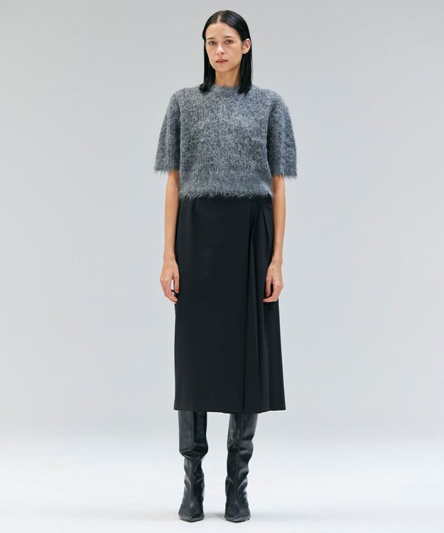 BEIGE， 【セットアップ対応・洗える・BAILA 11月号掲載】ZEPHYR / ウールライクアシンメトリープリーツスカート Black