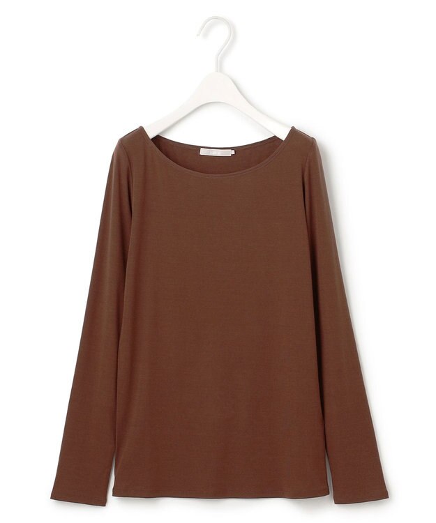 ICB L 【洗える】リヨセルカシミヤスムース ボートネックカットソー コーヒー系