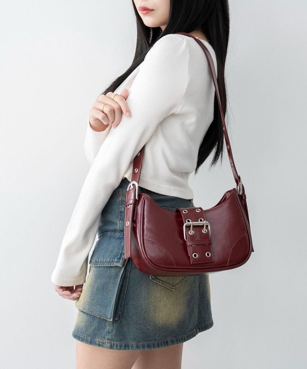 WEGO マルチWAYハーフムーンベルトバッグ ワイン