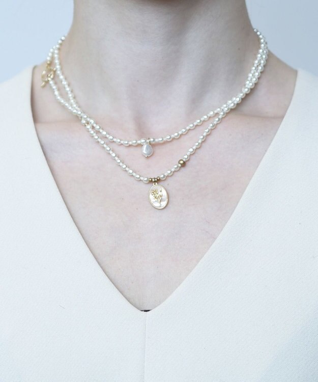 monshiro 【セレモニーにも】スズラングラスパールロングネックレス（メガネチェーンにも） ホワイト