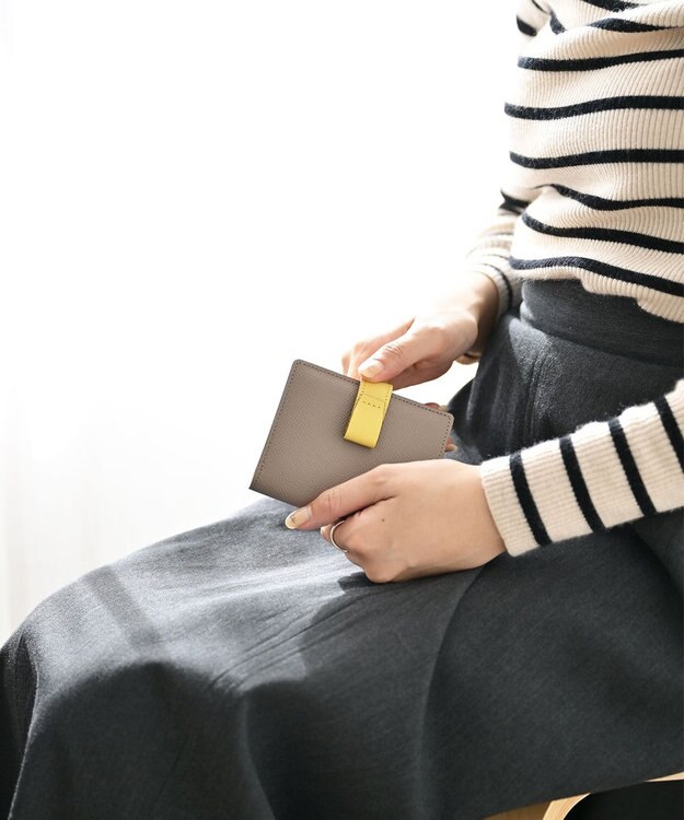 Atelier nuu 日本製 本革 バイカラーnoble 二つ折れウォレット グレージュ×イエロー