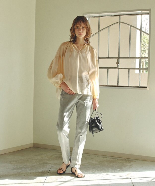 UNFILO シアーギャザーブラウス ライトイエロー