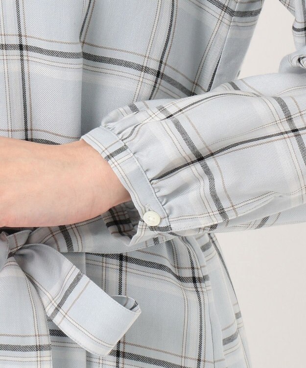 J.PRESS LADIES L 【洗える】セルロース綾チェック ワンピース サックスブルー系3