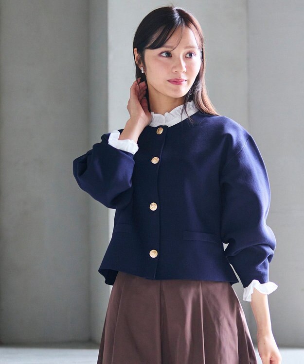 Feroux 【洗える】トラッドデザイン ニットジャケット ネイビー系