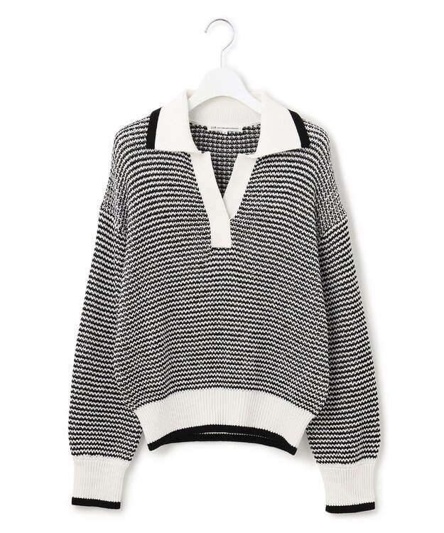 23区 【洗える】ワッフルパターン バイカラー ニット ブラック系