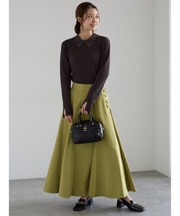 Te chichi サイドボタンピーチフレアスカート グリーン