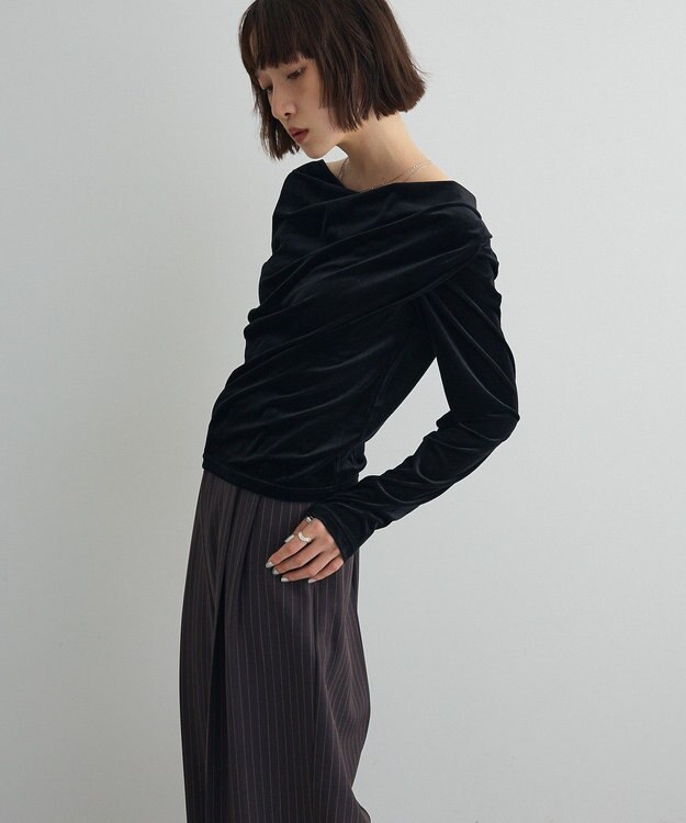 Green Parks シアーベロアオフショル長袖プルオーバー Black