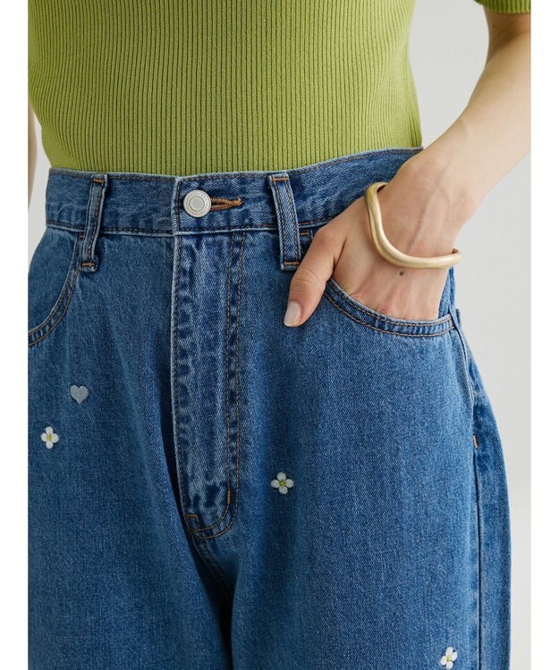 Green Parks ・Ｄｏｕｂｌｅ　Ｆｌａｇｓ　ハナ＆ハート　刺繍デニムパンツ Light Indigo