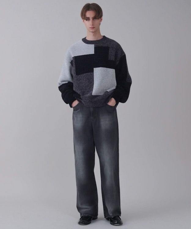 WEGO 【ユニセックス着用ITEM】ベロアモールカラーブロックプルオーバー ブラック中濃色