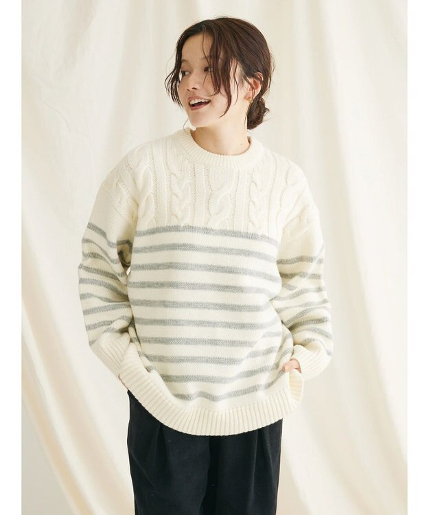 CRAFT STANDARD BOUTIQUE ケーブル×ボーダードッキングプルオーバー Border Ivory
