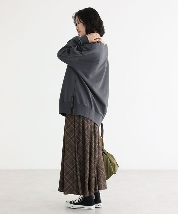 Green Parks カレッジロゴ裏毛チュニック Charcoal Gray