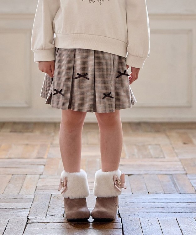 ANY KIDS リボン×チェック プリーツスカパン ブラウン×チェック